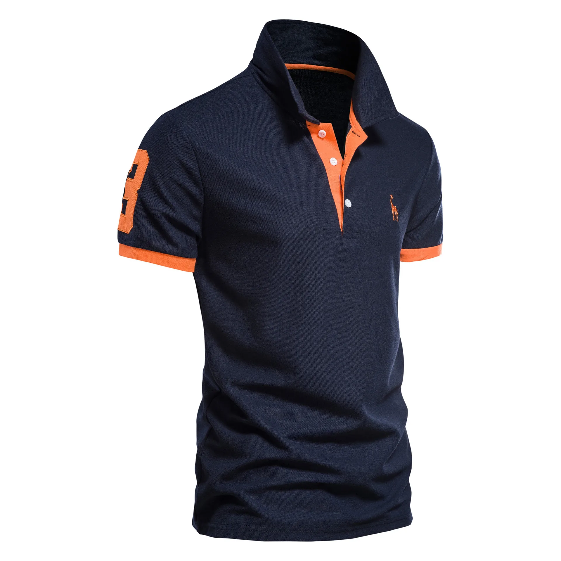 Cross border popular men's deer embroidered polo shirt short sleeved vermilion mesh lapel men's T-shirt wholesale