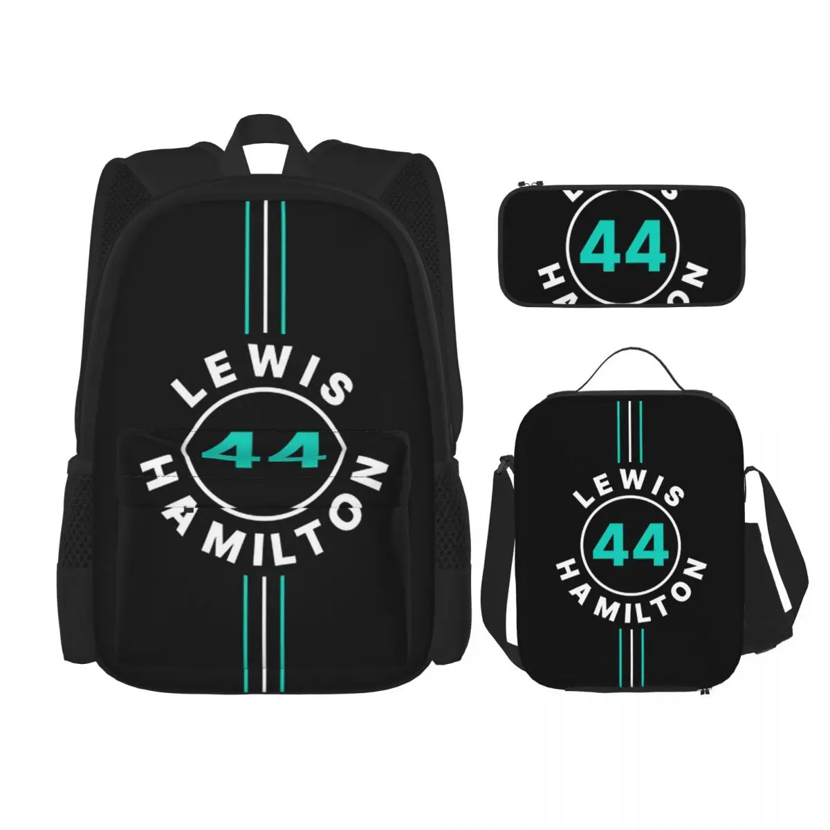 Lewis Hamilton 44 F1 Backpacks Boys Girls Bookbag Children School Bags Cartoon Kids Rucksack Lunch Bag Pen Bag Three-Piece Set