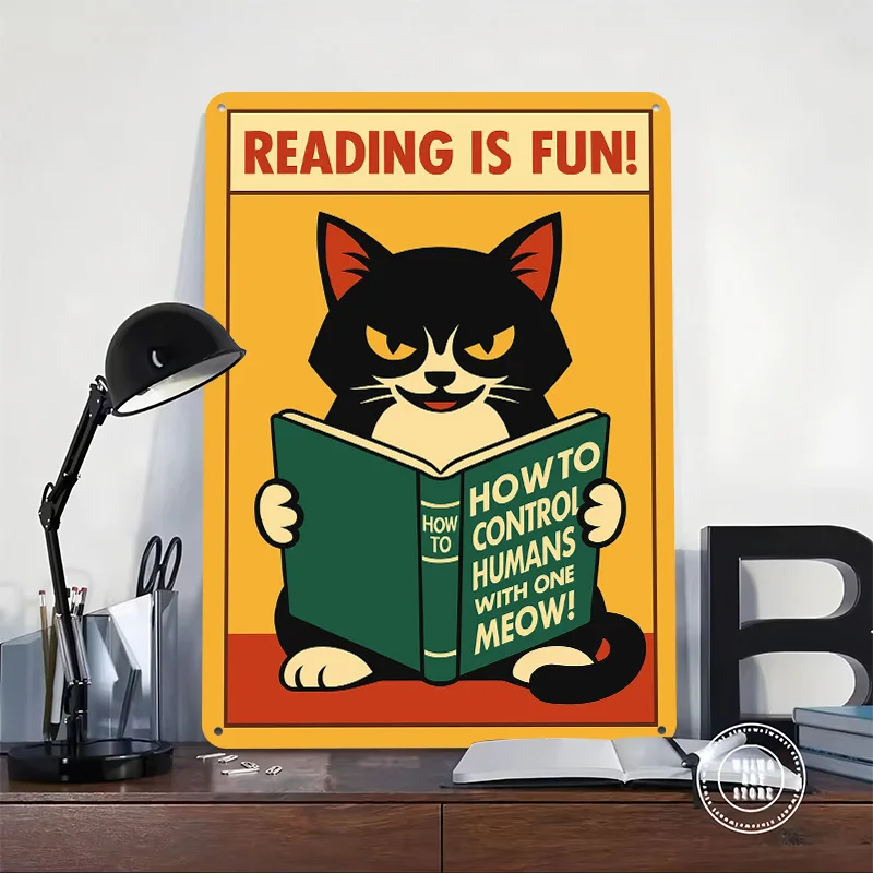 How to Control Humans Tuxedo Cat Tinplate Poster Custom Wall Art Vintage Metal Signs Retro Tin Plaque for Bedroom Decorations