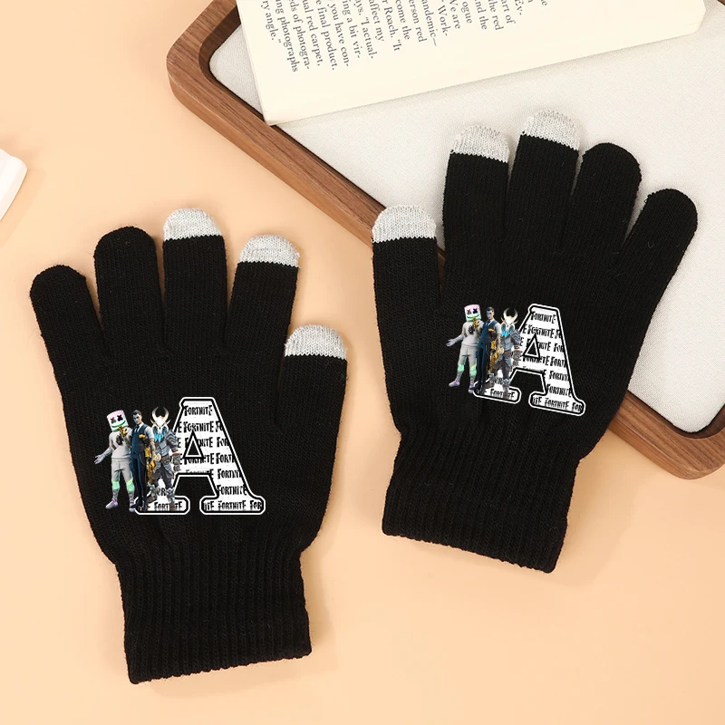 

Fortnites Gloves Cartoon Anime A-Z Letter Plush Mittens Autumn Winter Warm Touch Screen Gloves Boy Girl Birthday Gift Mitts