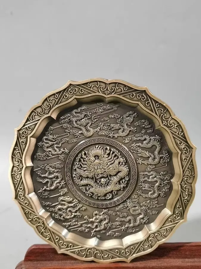 Copper carving nine dragon plate ornaments