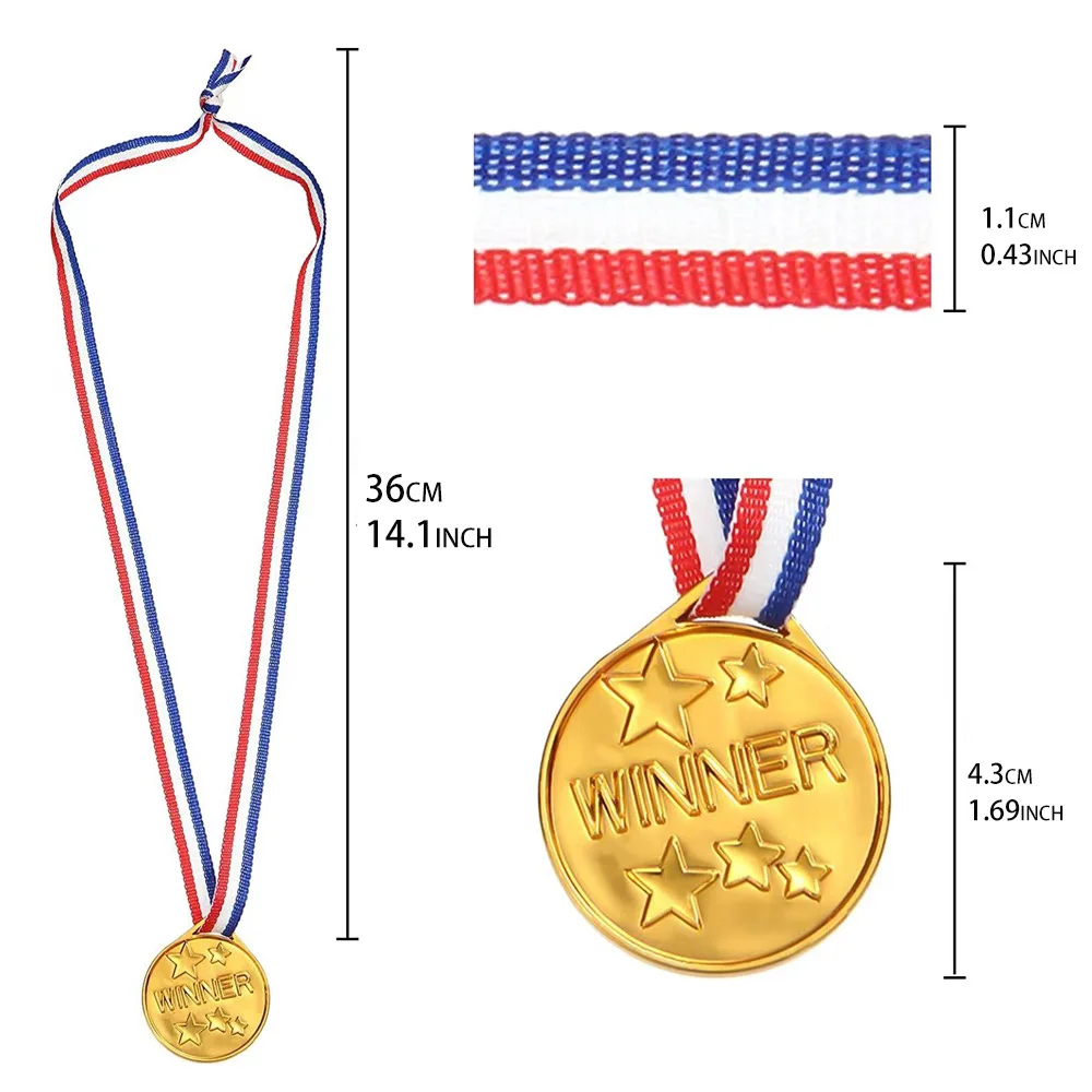 10pcs Kid Gold Medals Plastic Simulated Winner Award Medals With Ribbon Children Party Sport Game Prize Awards Photo Props