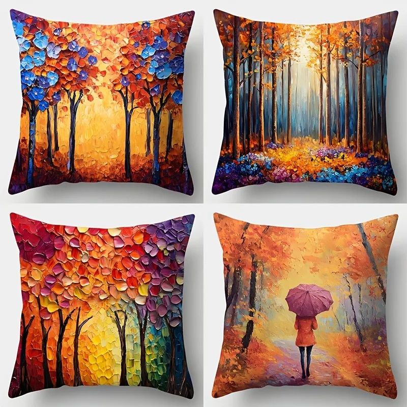 Artistic Autumn Forest PillowcaseLiving room sofa cushion cover, soft and comfortable, bedroom room decoration