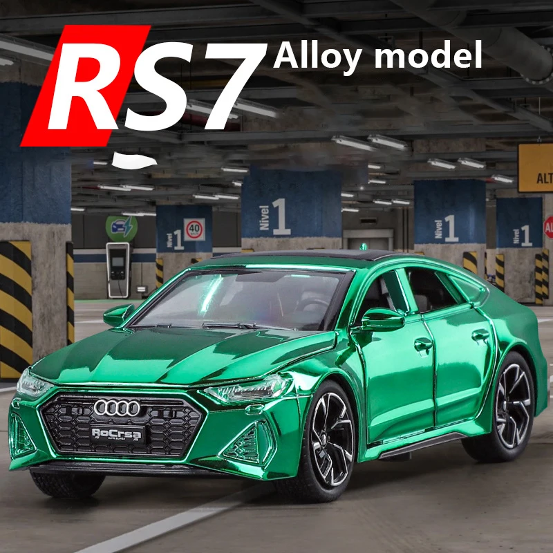 1:32 AUDI RS7 Sportback Electroplate Alloy Muscle Car Model Sound and Light Pull Back Children's Toy Collectibles Birthday gift