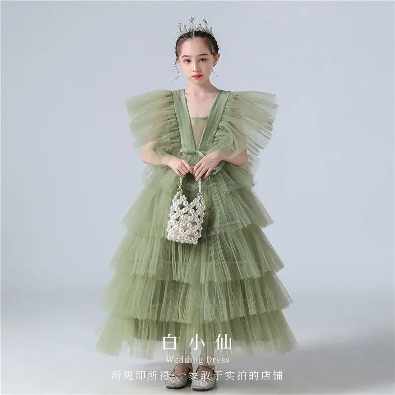 Robe de Rhen tulle pour filles, tutu vert, robe de Rhpour enfants, vêtements de fête d'anniversaire, robes de soirée pour filles