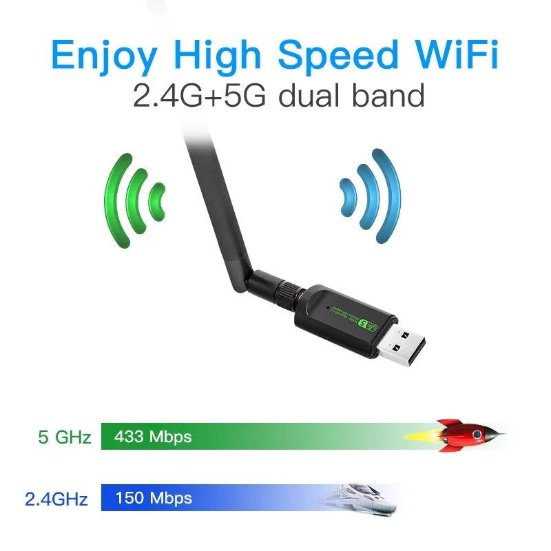 Dwuzakresowy 600M USB WiFi Bluetooth bezprzewodowy Adapter AC 2.4/5Ghz bezprzewodowy zewnętrzny odbiornik Mini klucz Wlan do komputera PC/laptopa/komputera stacjonarnego