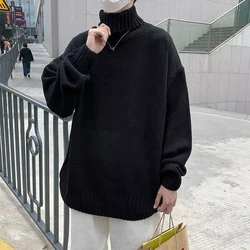 Turtleneck Men Long Sleeve Sweater Autumn Winter Knitted Solid Color Fashion Casual Harajuku Oversized Pullovers Student Top Tee