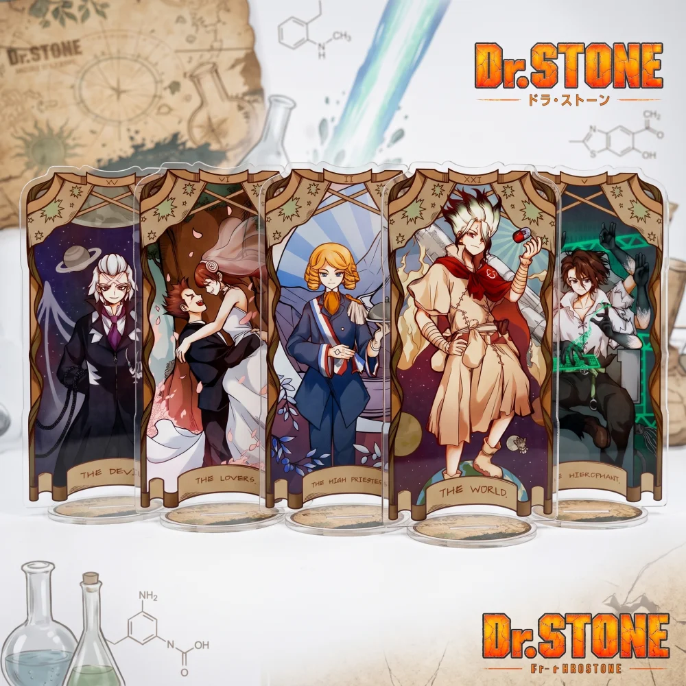 Anime Dr. STONE  Acrylic 15CM Stand Keychain Senku Chrome Tsukasa Kohaku Tarot Card Style Desk Decor Collectible Gift for Fans