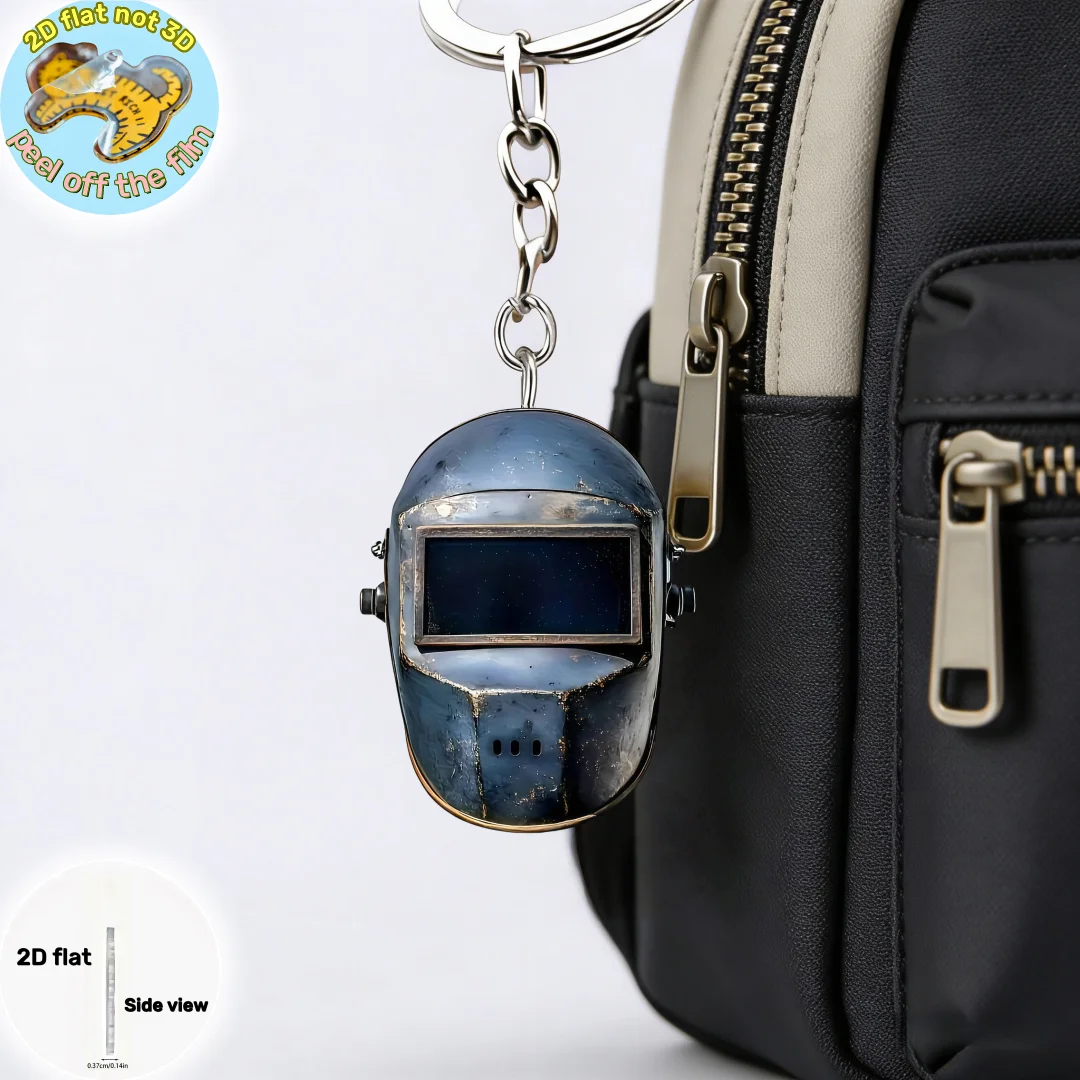 Vintage Welder Helmet Keychain 2D Flat Acrylic Halloween Holiday Gift Car Key Decoration Birthday Party Decorative Accessories