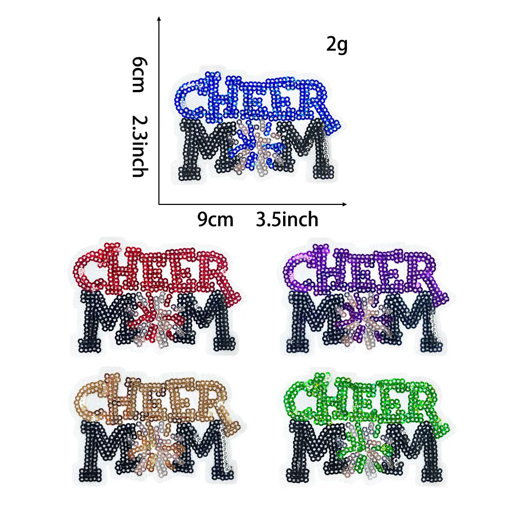 10Pcs Cheer Mom Sequin Iron On Patches,Cheerleader Letter Embroidery Applique for Clothes Backpack DIY Decoration