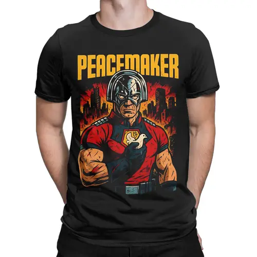 Imagen 2 del producto Camisetas de PEACEMAKER para hombre y mujer, ropa de algodón puro, camiseta Vintage de manga corta con cuello redondo, camisetas con estampado con dibujo
