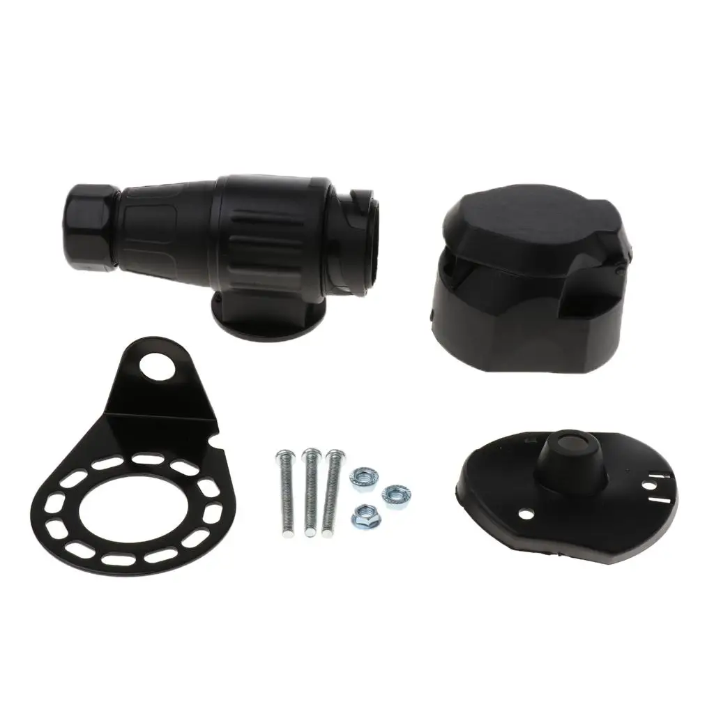 

Tailer Plug Socket Connector Adapter Black Plastic Brass Pins for Trailer Boat Truck RV Light Wiring Installation