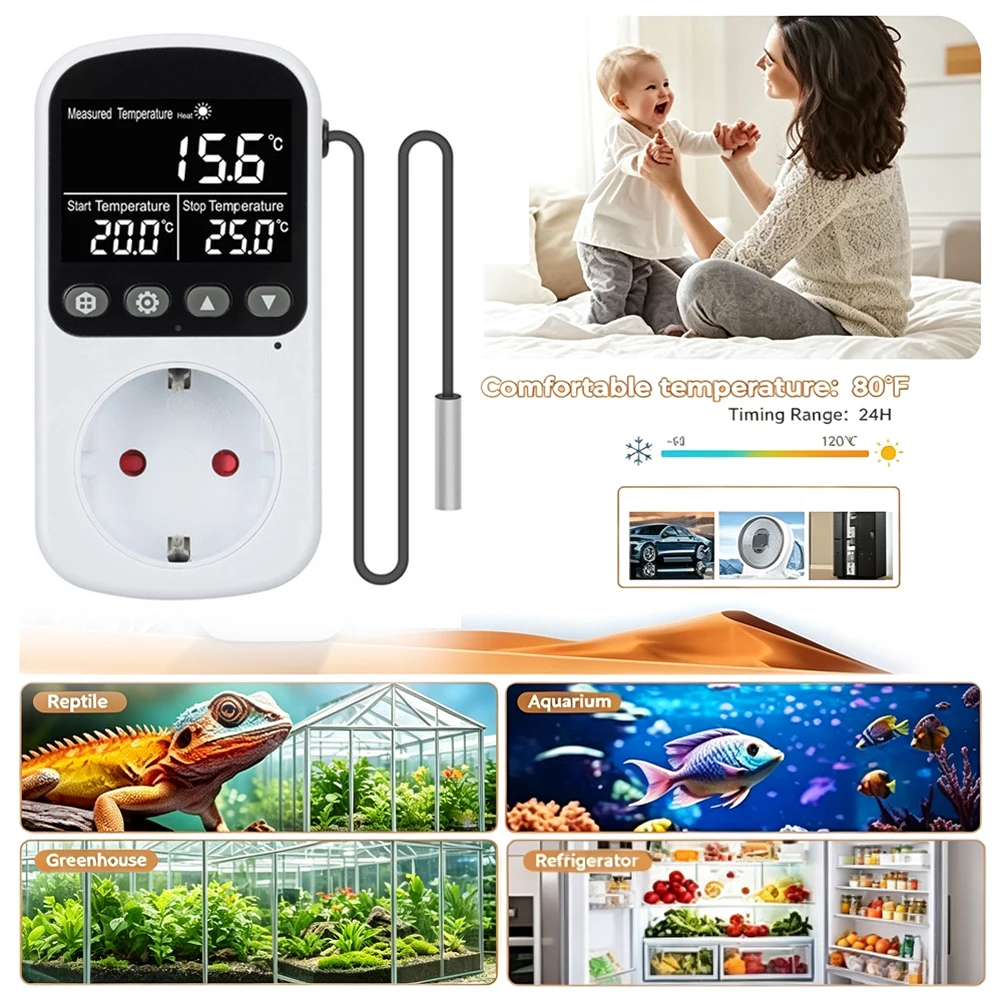 EU Outlet Plug Digital Thermostat Socket Temperature Controller Timer Switch Accuracy Cooling Heating Regulator Thermometer
