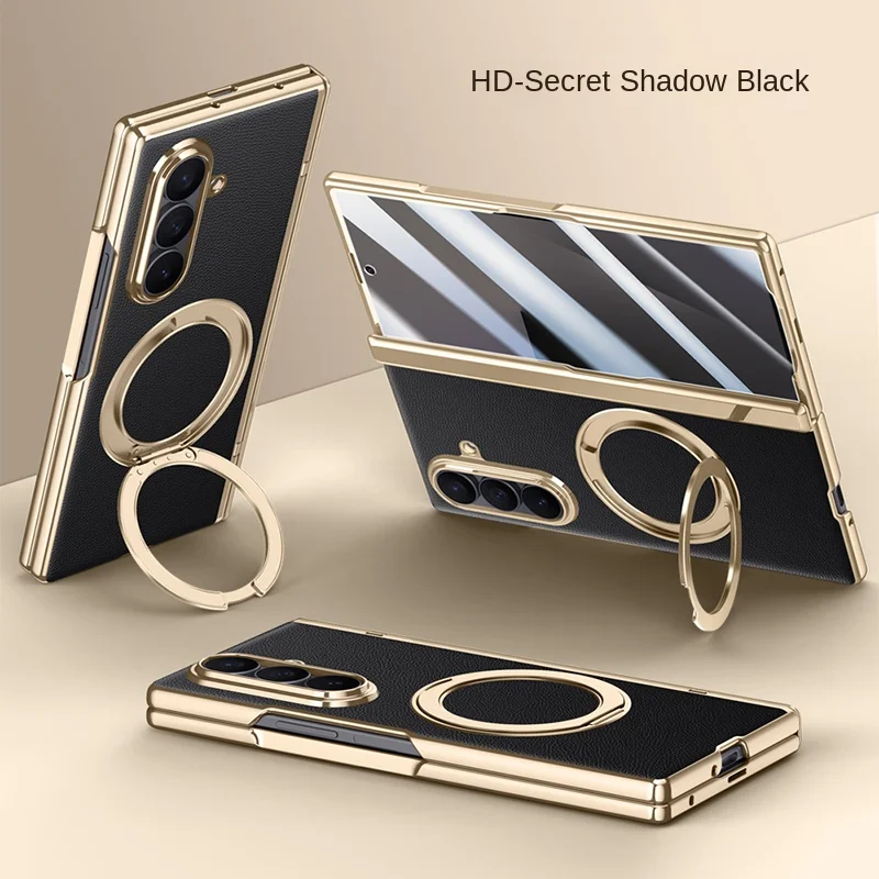 

Luxury Busine Sle PU Leather Ring Stand Magnetic Phone Case for Samsung Galaxy Z Fold 7 Wireless Charging Protection Back Cover