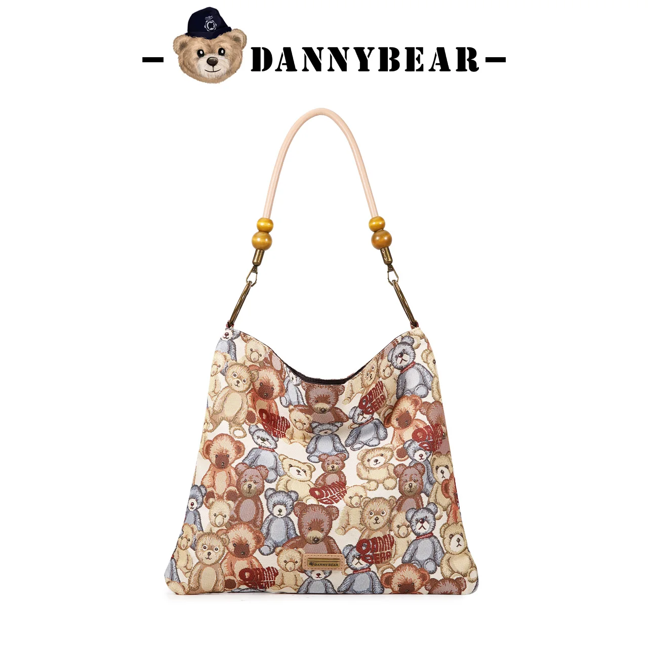 

Сумка-хобо с милым принтом медведя для женщин – модная сумка через плечо с ручкой из деревянных бусин, повседневная сумка-тоут для ежедневного использования