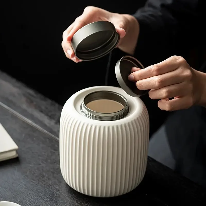 Tea Pot Ceramic Portable Sealed Cans Blackwood Lid Loose Tea Storage Tea Caddy Tea Jar Tea Organizer Tea Tin Tea Canister