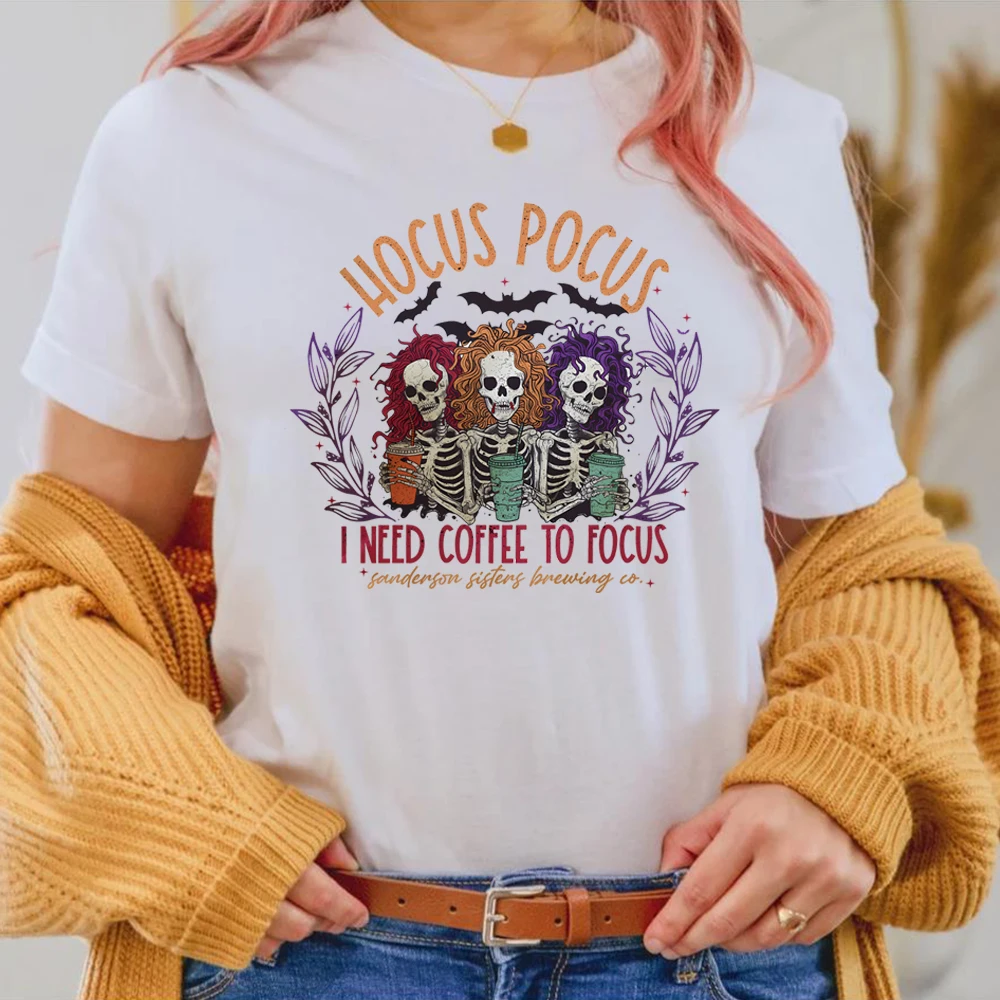 Hocus Pocus I Need To Focus T-Shirt  Retro Halloween Shirt Trendy Gothic Skull Shirt Sanderson Sisters Shirts Spooky Girl Tee