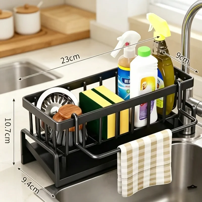 

Tap Mounted Spice Shelf Compact Sink Organizer with Drainage Rack Space Saving Kitchen Storage Utensils Accessories