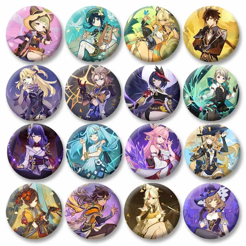 Genshin Impact Game Circular Brooches on Backpack Clothes Accessories Cute Cartoon Kachina Yunjin Albedo Round Badge Jewelry Pin