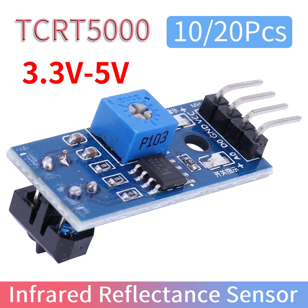 

10/20 шт. ИК-датчик TCRT5000 для обнаружения препятствий, 3.3V-5V, модуль для отслеживания линии, комплект