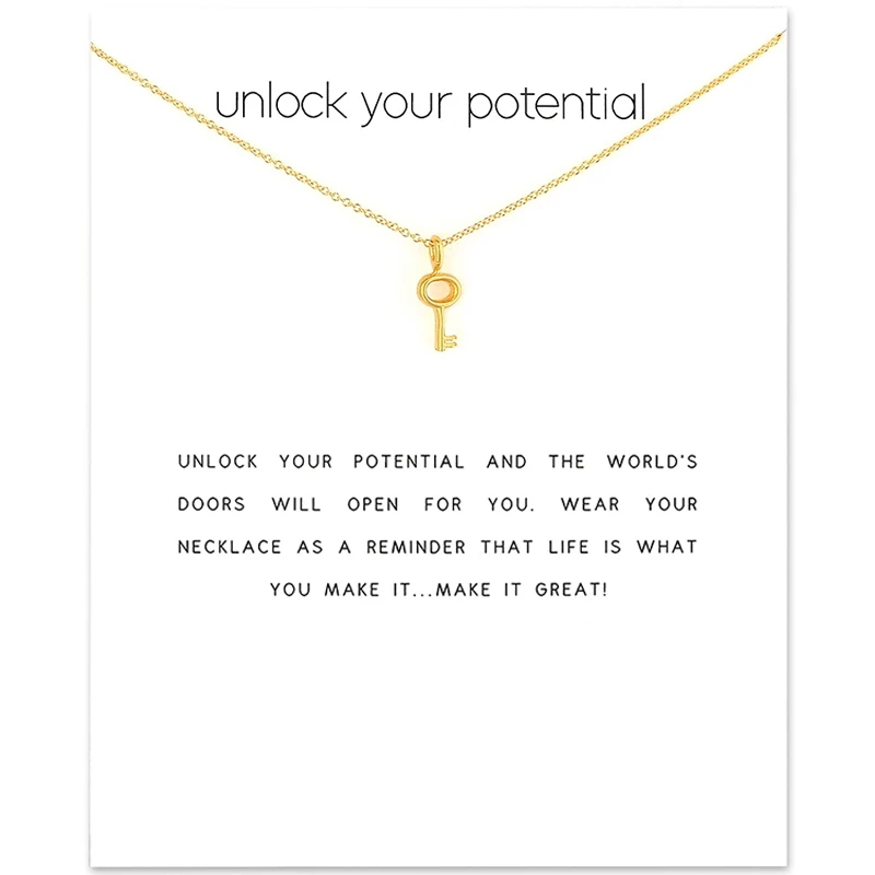 قلادة قلادة من سبيكة المفاتيح المجوفة المطلية بالذهب كهدية للسيدات مع بطاقة يفتح مجوهرات الطاقة المحتملة