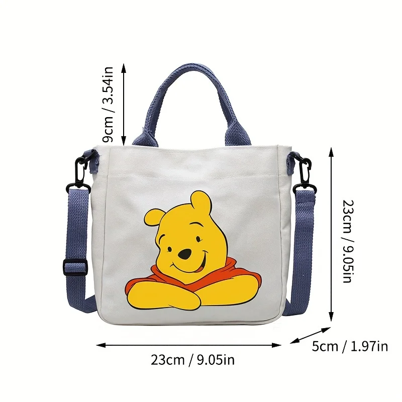 MINISO Disney Winnie The Pooh Delightful Canvas Bag Adorable Cartoon Anime Shoulder Adjustable Removable Strap Spacious Handbag