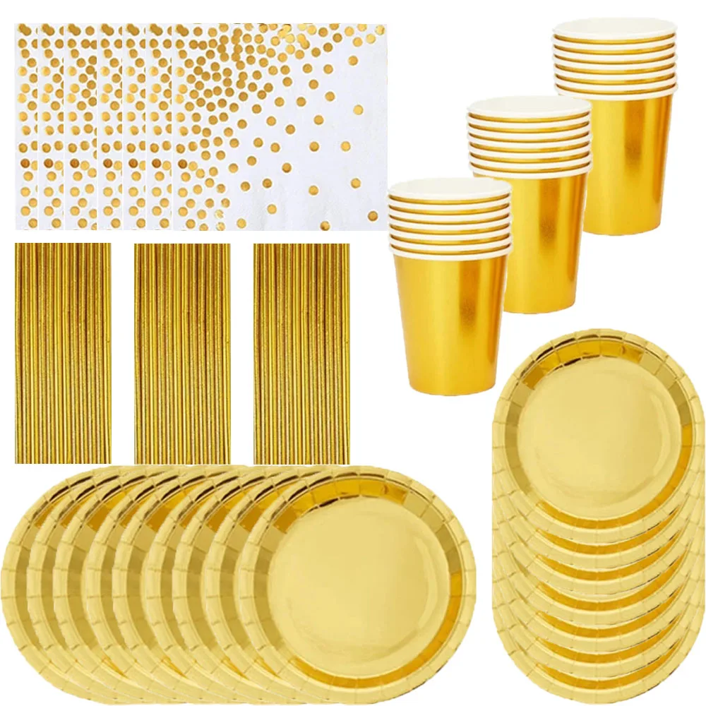 New 10People Party The number of suitable golden paper party Disposable tableware for birthday party decor cake paper plates