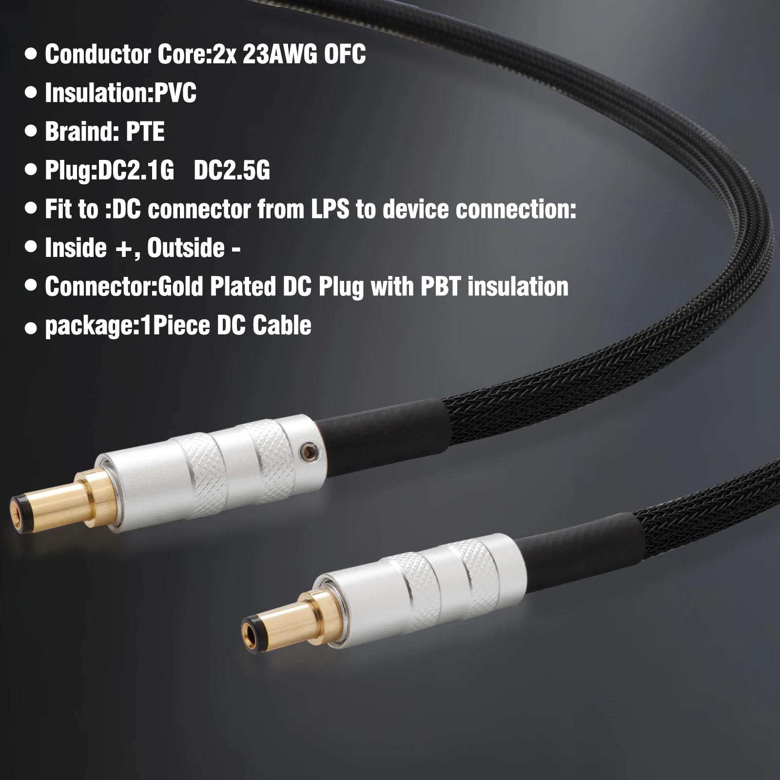 Preffair OFC Copper DC Power cable 5.5 DC2.1-2.5 2P hifi aviation cable dc plug to dc2.5/2.1 audio cable