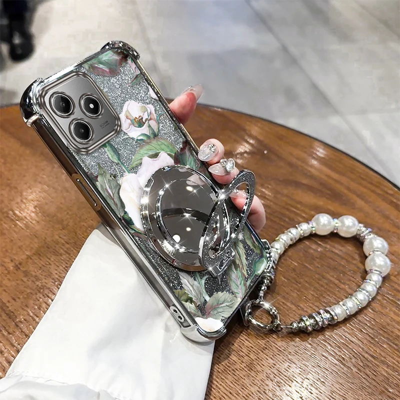 

C63 Белые цветы Покрытие Браслет Держатель Чехол Для Realme C63 C55 C35 C75 C51 C61 Narzo N63 N55 Note 50 Чехол