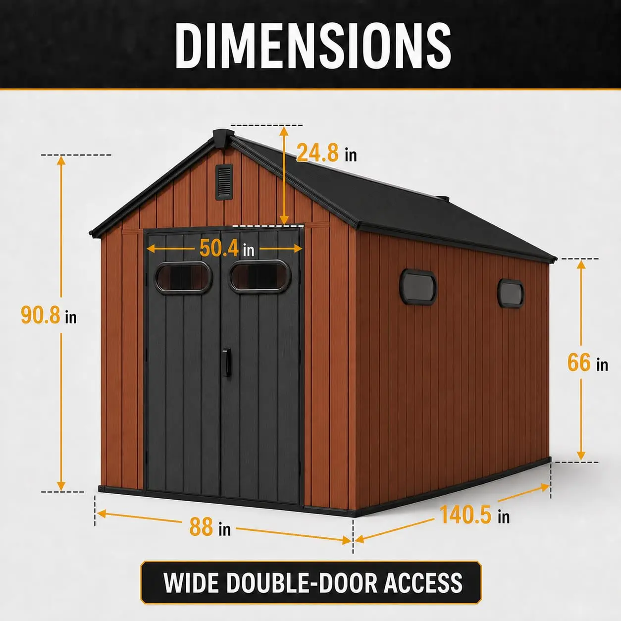 8x12 FT Plastic Outdoor Storage Shed, Resin Waterproof Garden House, Customized