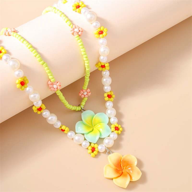 2-teiliges Set Modische Handgefertigte Perlenketten für Frauen, Blumenanhänger-Halsketten, Schmuckgeschenke für Mädchen, Party, Festival – Detail 11