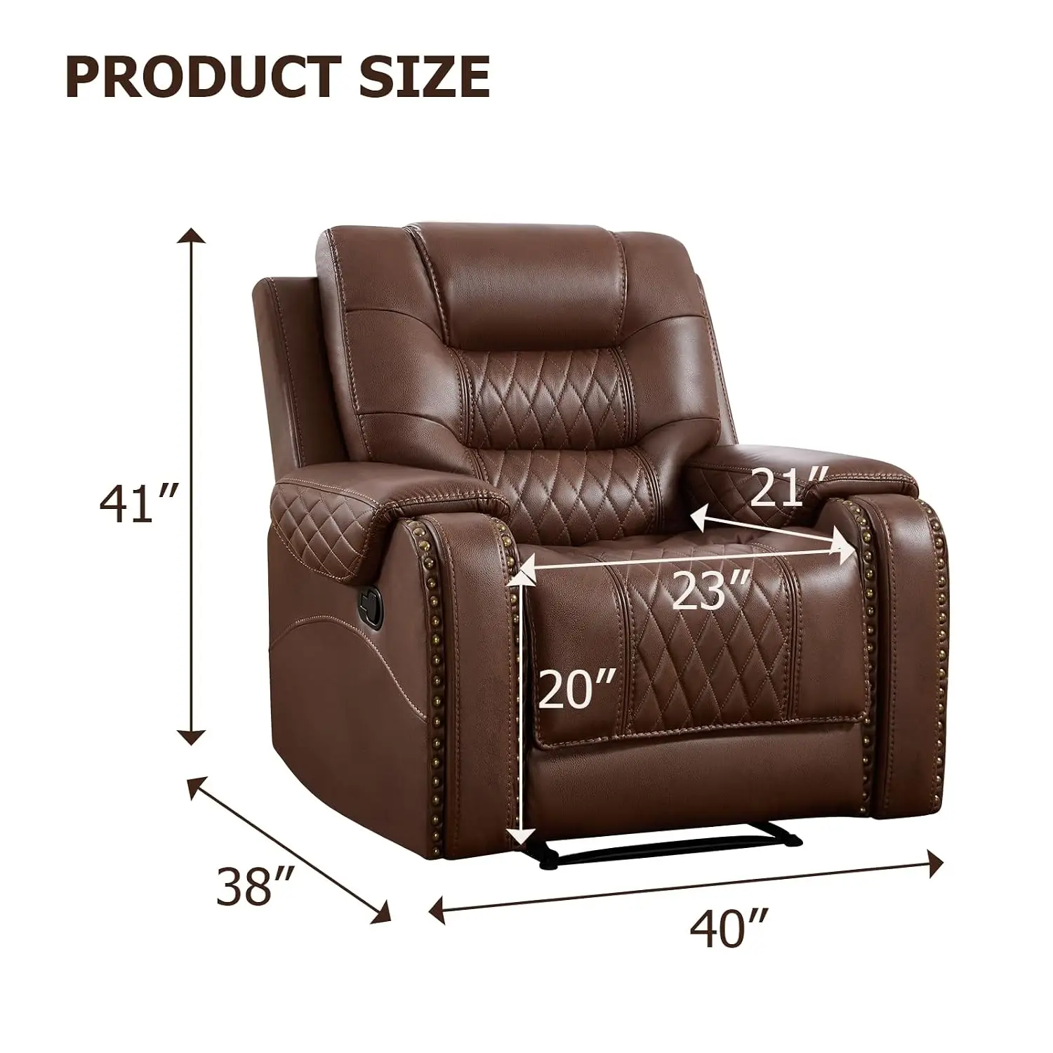 Manual Recliner Chair Faux Leather Adjustable Lounge Overstuffed Sofa Vintage Rivet Mid-Century Living Room, Customized