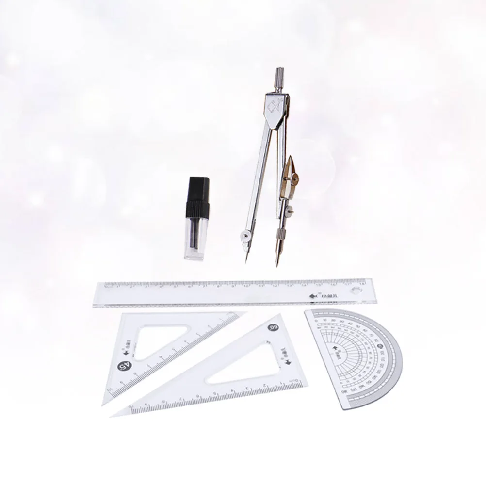 6pcs Compasses Set Student Stationery Precision Drawing Tools Metal Plastic Ruler Lead Circle Geometry School Supplies