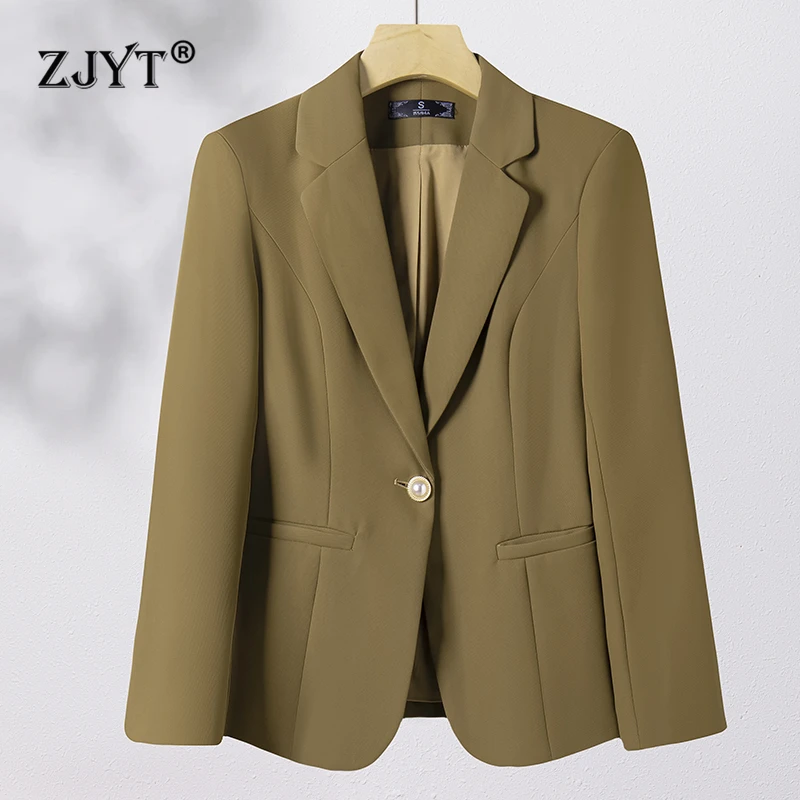 

ZJYT Autumn Korean Fashion Office Lady Blazers Women 2024 Elegant One Button Casual Jacket Coat Feminino Plus Size Outerwears