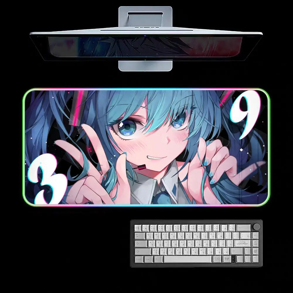 Popular H-Hatsune Cute M-Miku Mouse Pad RGB Gaming Mouse Pad Desk Mat HD Gamer Large LED Light XXL MousePads