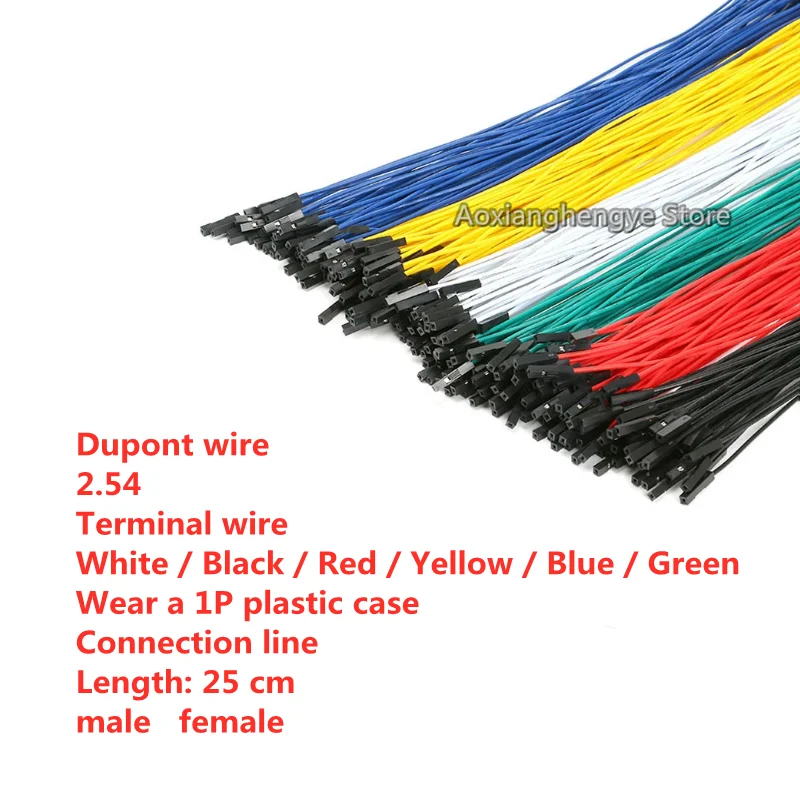 20PCS Dupont wire 2.54 Terminal wire White/Black/Red/Yellow/Blue/Green Wear a 1P plastic case Connection line Length: 25 cm