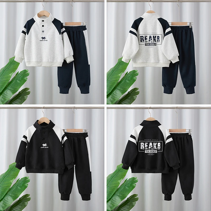 

Boys' black suit 2025 new stylish children's spring and autumn casual sportswear, autumn sweatshirt two-piece set