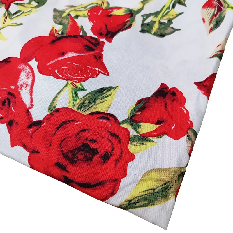 Good,130cm Wide,Vintage Clothing Dress Fabric,Leaves Rose Flower Printed,Slightly Elastic,Sewing Material,100% Cotton Fabric