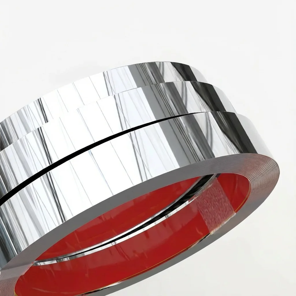8K Mirror Finish Self Adhesive Stainless Steel Decorative Strip Waterproof Metal Edge Banding Molding Trim Titanium Edging Stick