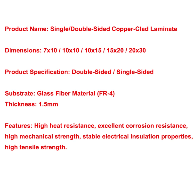 1PCS/LOTS Single-sided/Double-sided Copper-clad Laminate 5*7*10*15*20*30cm Experimental PCB Fiberglass FR-4 Circuit Board