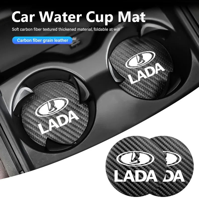 Leather Car Coaster Anti-Slip Water Cup Slot Pad Accessories For Lada Samara 2109 Largus Priora Xray Cross 2112 2114 Granta Niva