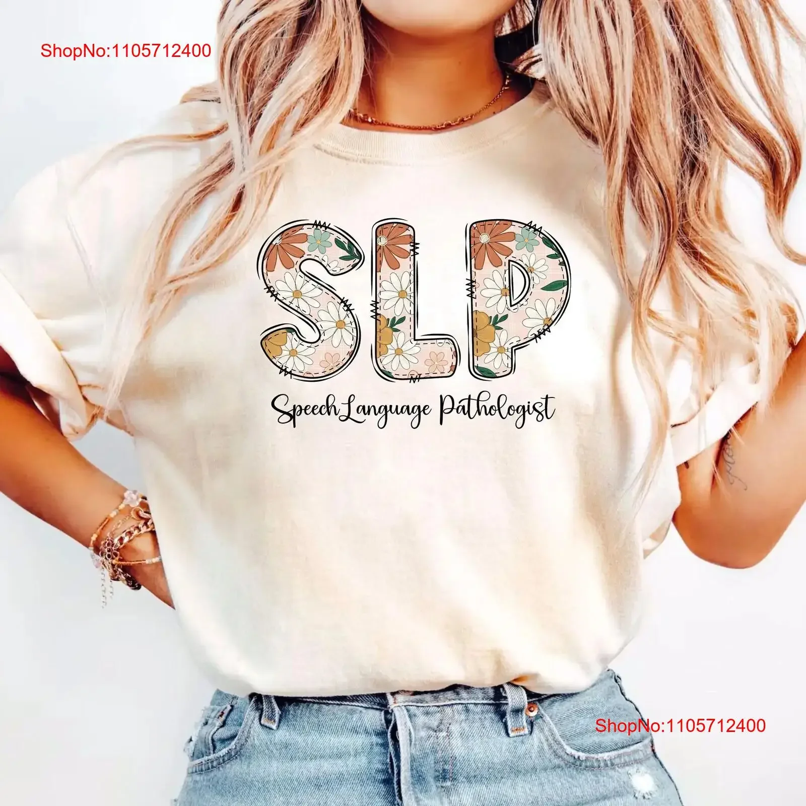 Floral SLP T Shirt Speech Language Pathologist Therapist Nurse vintage Washed graphic Stylish Stretched Soft
