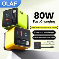 80W USB Charger with Retractable Type C Cable USB C Charger for iPhone 16 15 Huawei iPad Laptop Type C Mobile Phone Fast Charger
