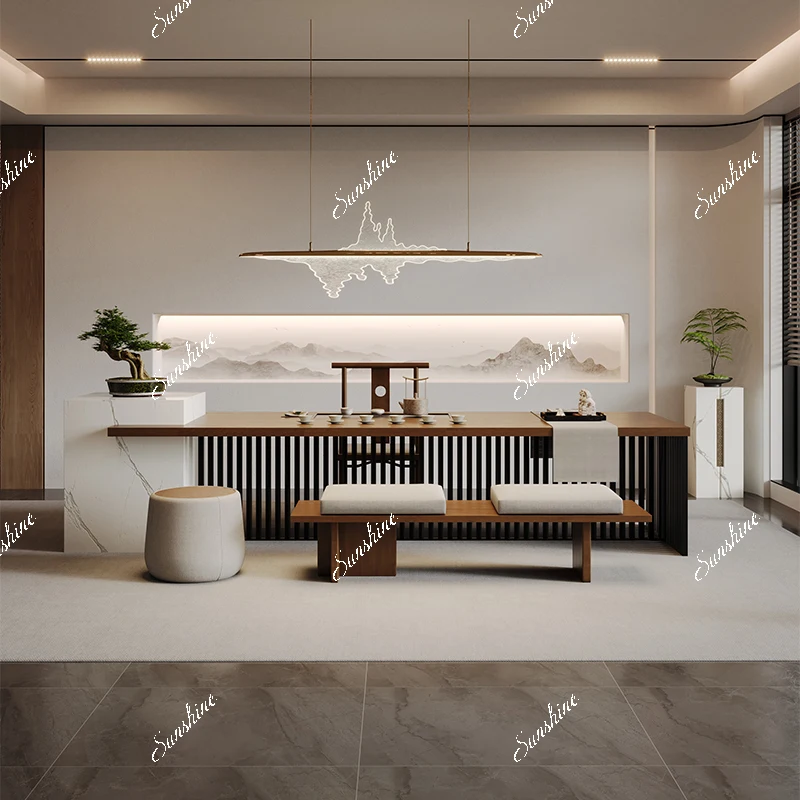 

Log light luxury modern living room office reception tea table