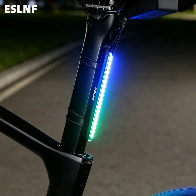 ESLNF RGB Flowing Bicycle Safety Taillight 1200mAh Type-C Rechargeable IPX4 Waterproof Bright for Road MTB Night Riding