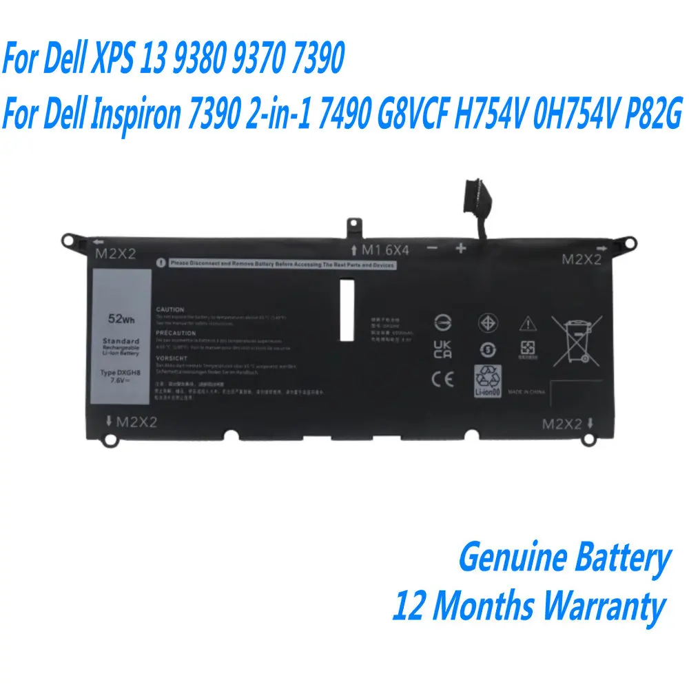 

NEW DXGH8 Laptop Battery For Dell XPS 13 9380 9370 7390 / Inspiron 7390 2-in-1 7490 G8VCF H754V 0H754V P82G 7.6V 52WH