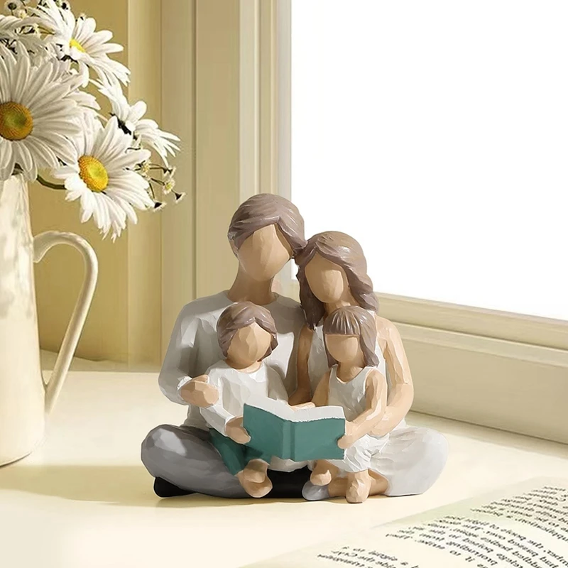 1 pezzo famiglia di 4 figurine di libri di lettura figure dipinte a mano regali resina per genitori o figlia e figlio, decorazione della casa