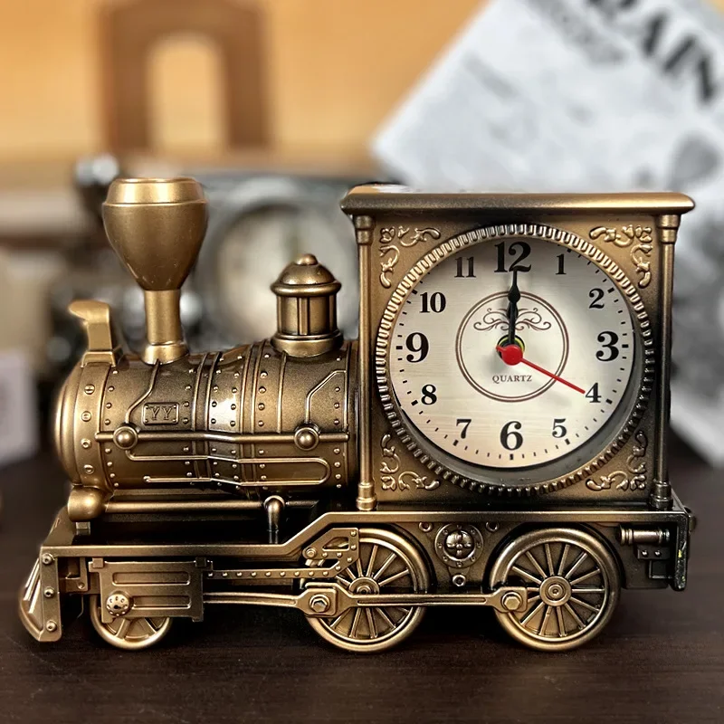 Creative Home Wake-up Alarm Student Gift School Gift Antique Locomotive Alarm Clock Figurines  Miniatures Decoration Crafts