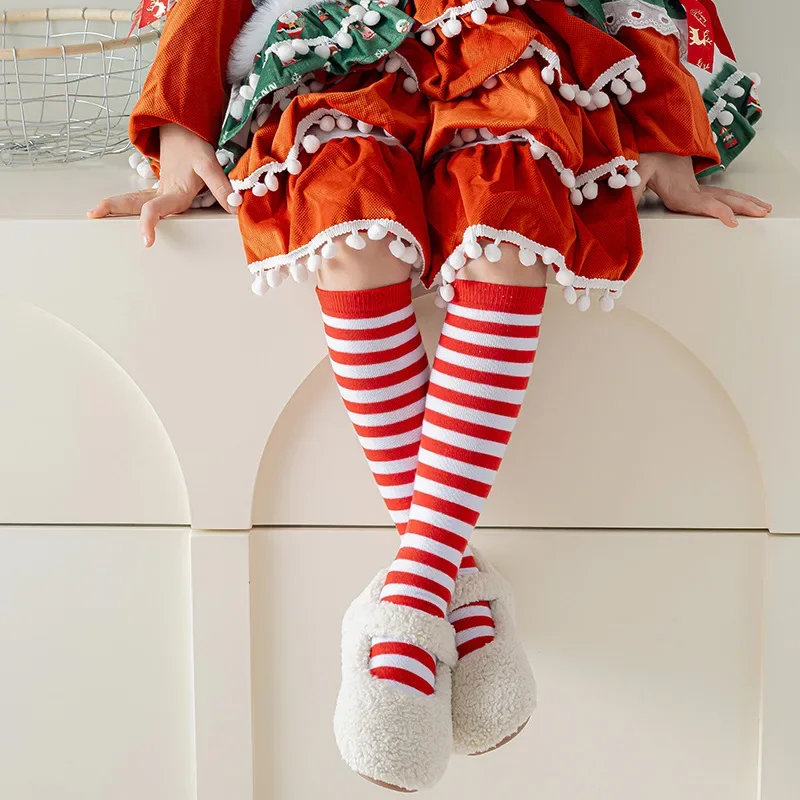 Neujahr Weihnachten Kinder Mädchen Geschenk Socken Gestreifte Kniestrümpfe Wadensocken Weihnachten Kinder Passende Strumpfhosen Zubehör