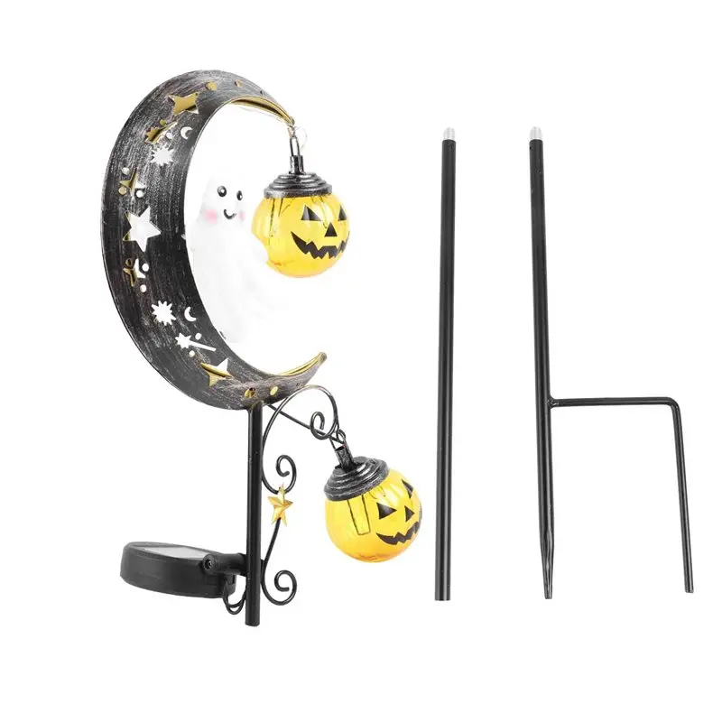 A34R For Pathway Patio Lawn Ghost Solar Halloween Pumpkin Moon Light Waterproof Metal LED Yard Decoration Garden Lawn Light